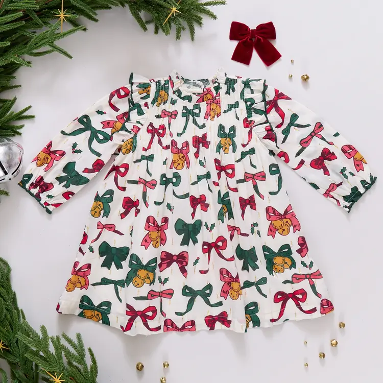 Pink Chicken Girls Jaipur Dress- Christmas Bow and Bells