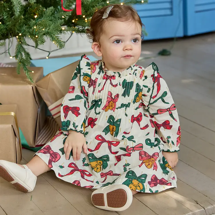 Pink Chicken Girls Jaipur Dress- Christmas Bow and Bells