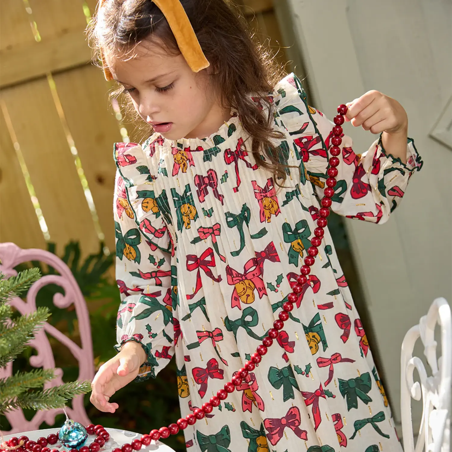 Pink Chicken Girls Jaipur Dress- Christmas Bow and Bells Pink Chicken Girls Jaipur Dress- Christmas Bow and Bells