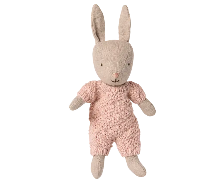 Maileg Rabbit, Micro - Sand - Rose knitted suit
