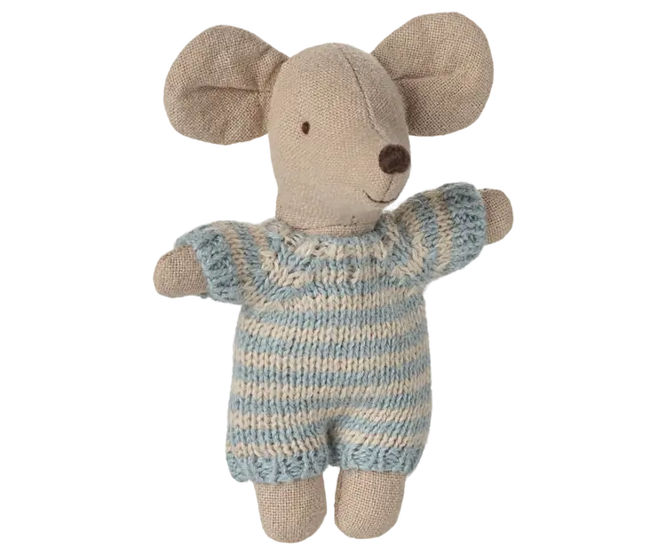 Maileg Baby mouse in carry cot - Blue