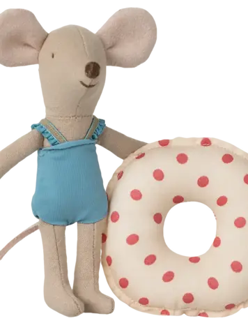 Maileg Beach mouse with float, Little sister - red dot
