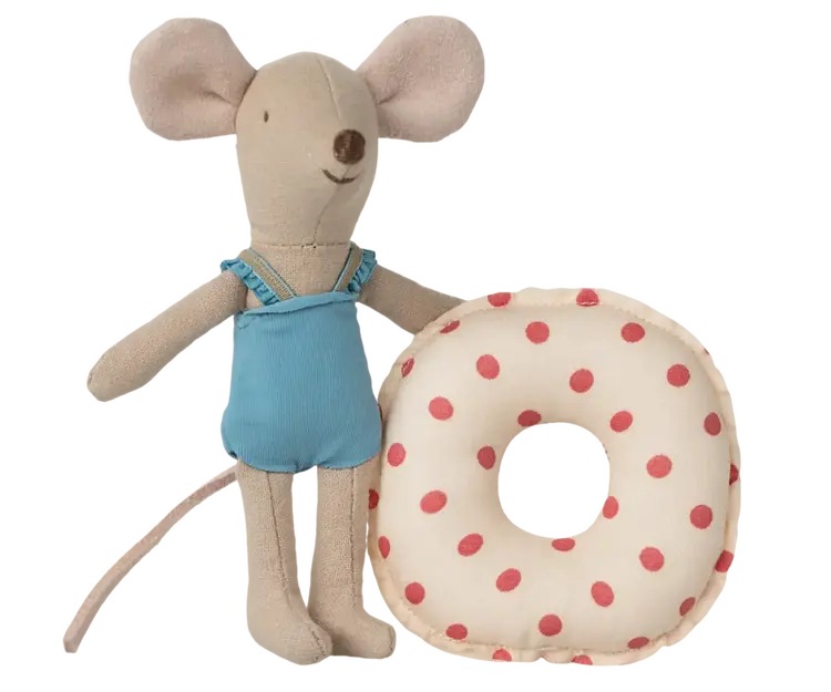 Maileg Beach mouse with float, Little sister - red dot