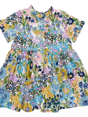 Pink Chicken Girls Autumn Dress- Blue Large Sketched Floral
