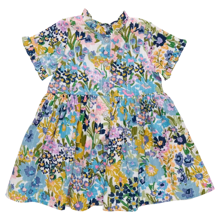Pink Chicken Girls Autumn Dress- Blue Large Sketched Floral