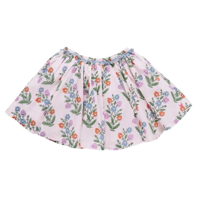 Pink Chicken Girls Gianna Skirt - Pink Dewdrop Block Print Spring