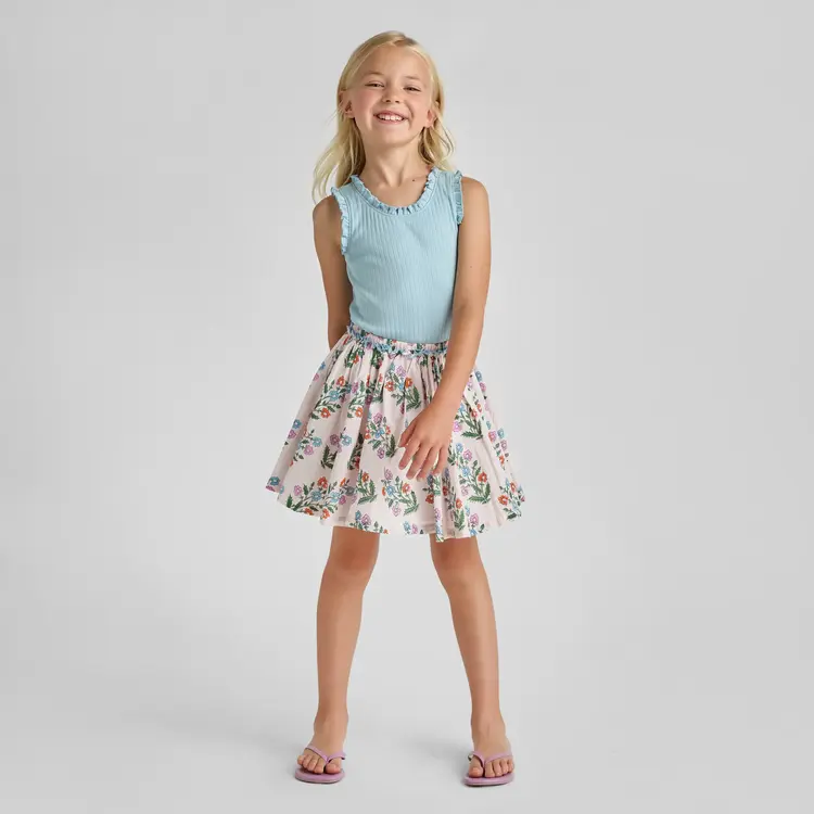 Pink Chicken Girls Gianna Skirt - Pink Dewdrop Block Print Spring