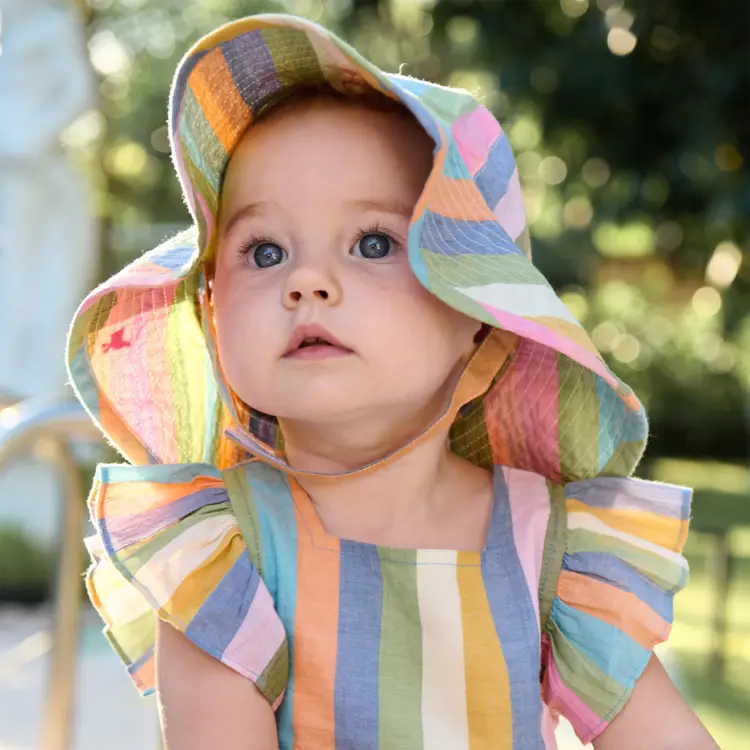 Pink Chicken Baby Girls Sun Hat - Parade Stripe