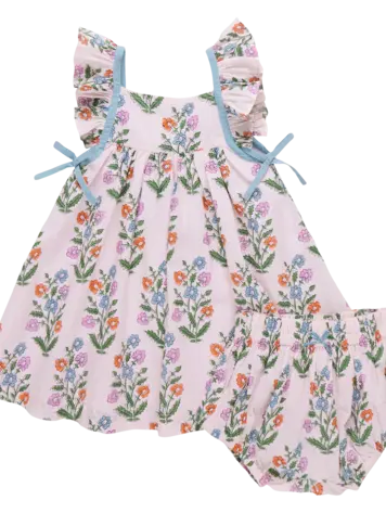 Pink Chicken Baby Girls Ailee Dress Set - Pink Dewdrop Block Print Spring