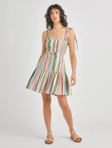 Pink Chicken Womens Short Marilyn Dress - Parade Stripe