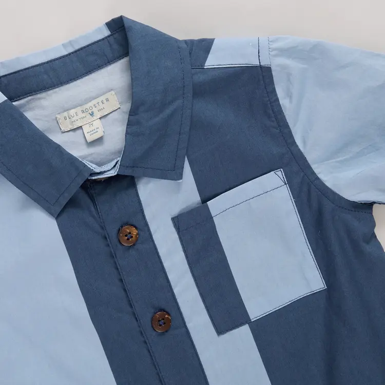 Blue Rooster (Pink Chicken) Boys Jack Shirt - Cabana Stripe