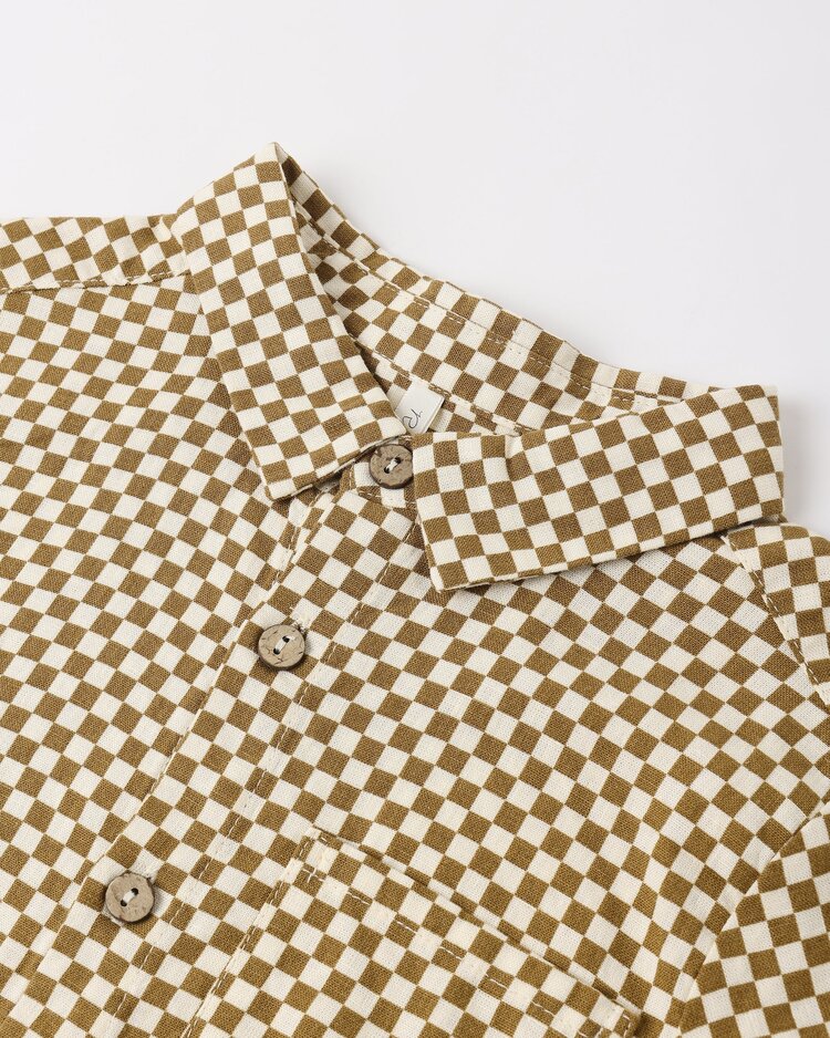 Rylee + Cru Collared Short Sleeve Shirt Ocre Check