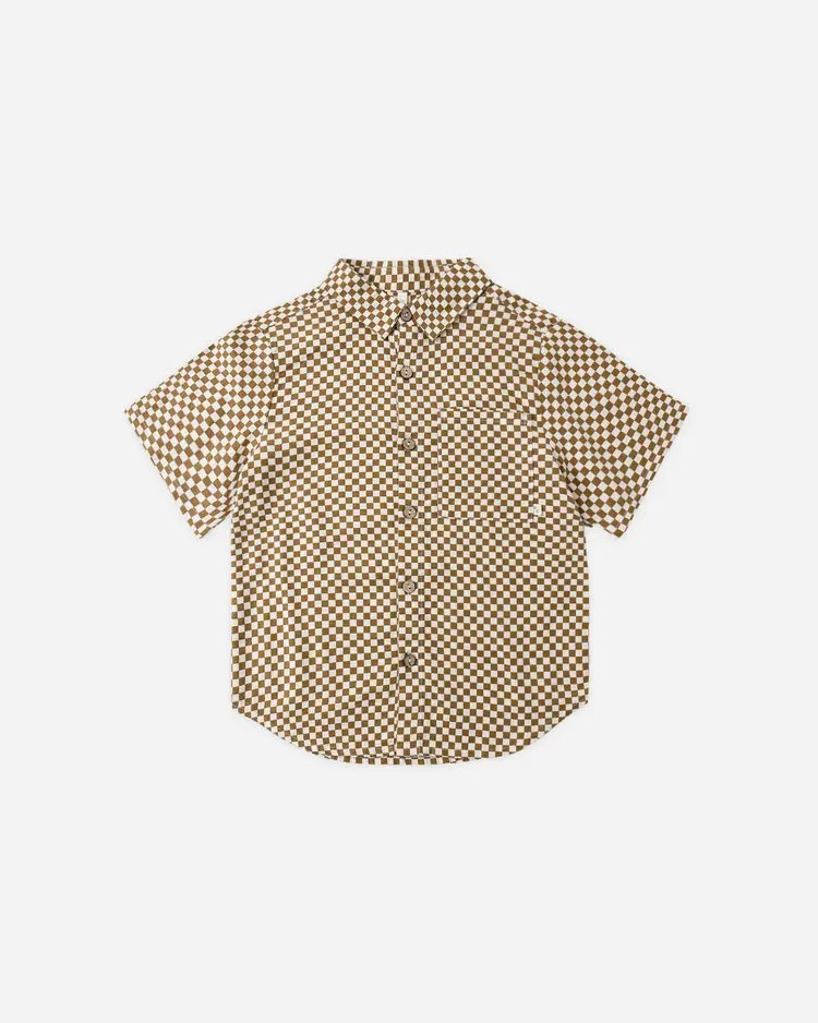Rylee + Cru Collared Short Sleeve Shirt Ocre Check