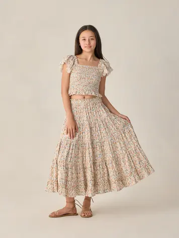 Rylee + Cru Teen Ruffle Tiered Maxi Skirt Flower Fields