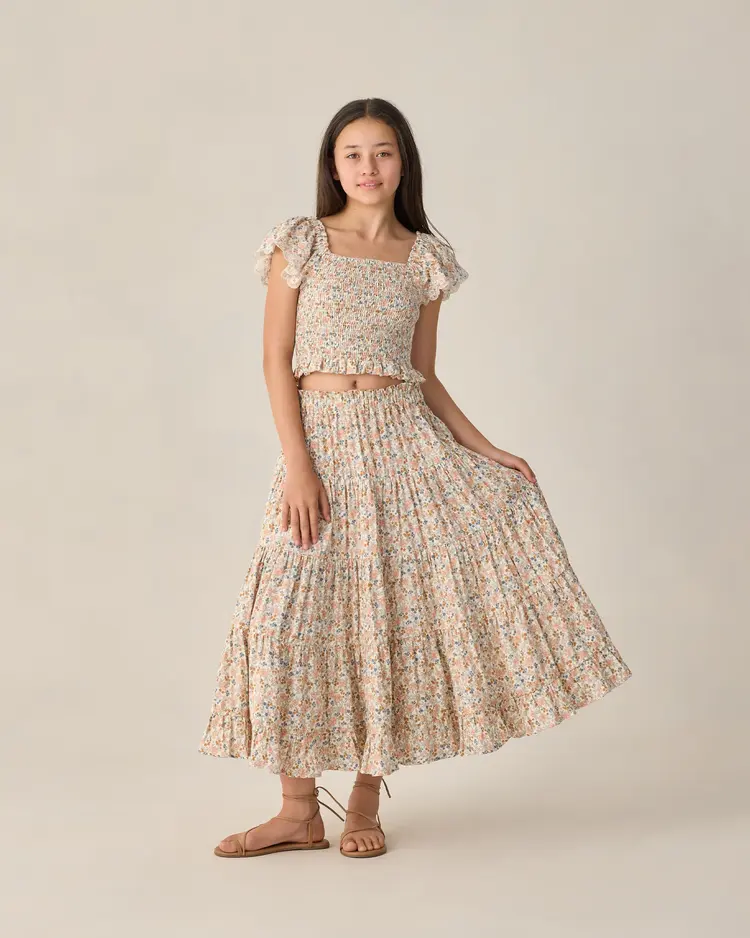 Rylee + Cru Teen Ruffle Tiered Maxi Skirt Flower Fields