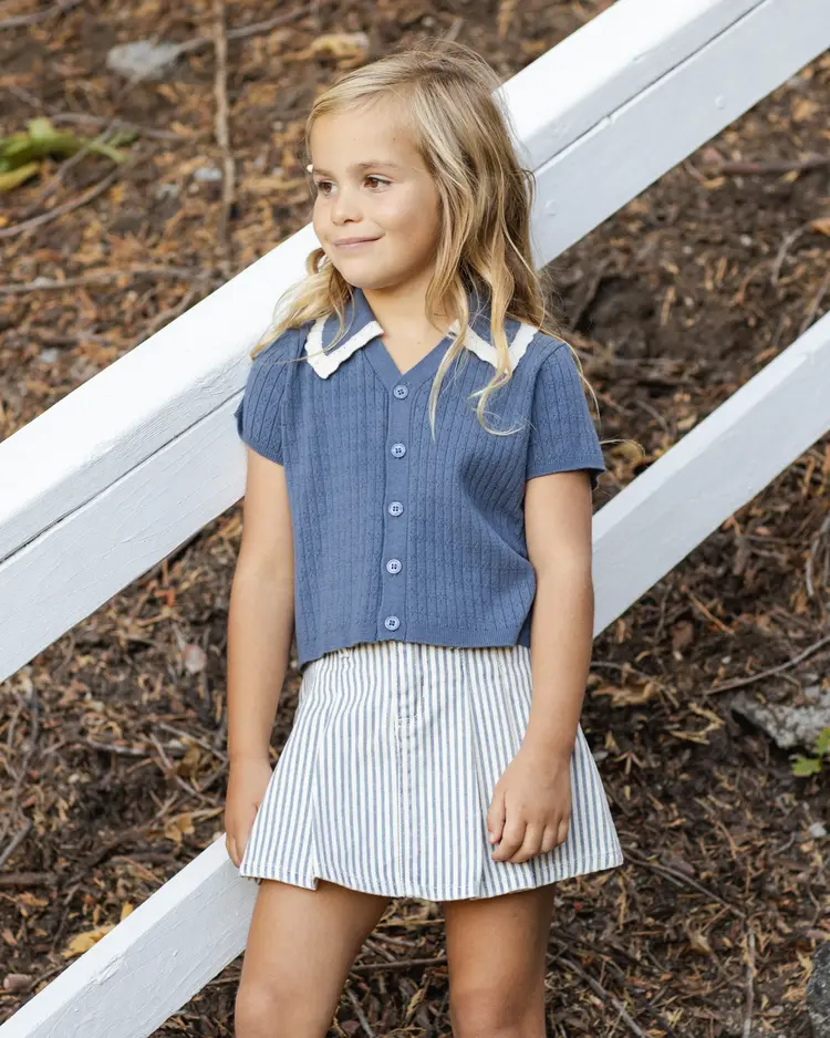 Rylee + Cru Pleated Denim Skirt Railroad Stripe