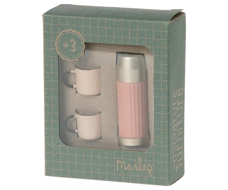 Maileg Thermos & Cups, Mouse - CORAL