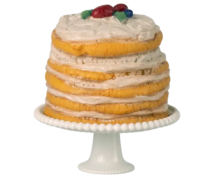 Maileg Party Cake and Cake Stand, Mouse - OFF WHITE