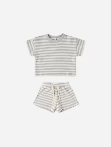 Quincy Mae Waffle Tee + Short Set Sky Stripe