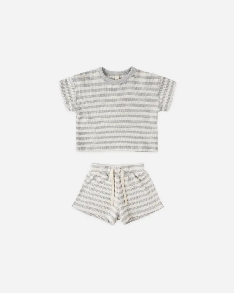 Quincy Mae Waffle Tee + Short Set Sky Stripe