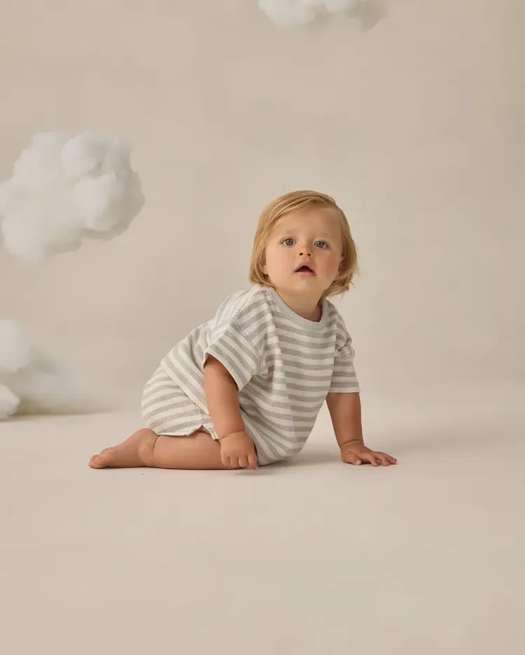 Quincy Mae Waffle Tee + Short Set Sky Stripe