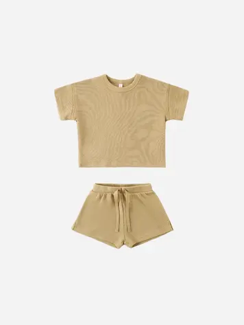 Quincy Mae Waffle Tee + Short Set Honey