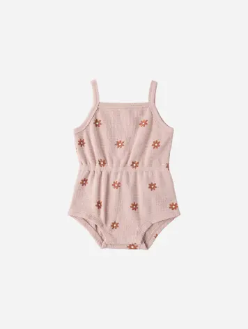 Waffle Cinch Romper Pink Daisy
