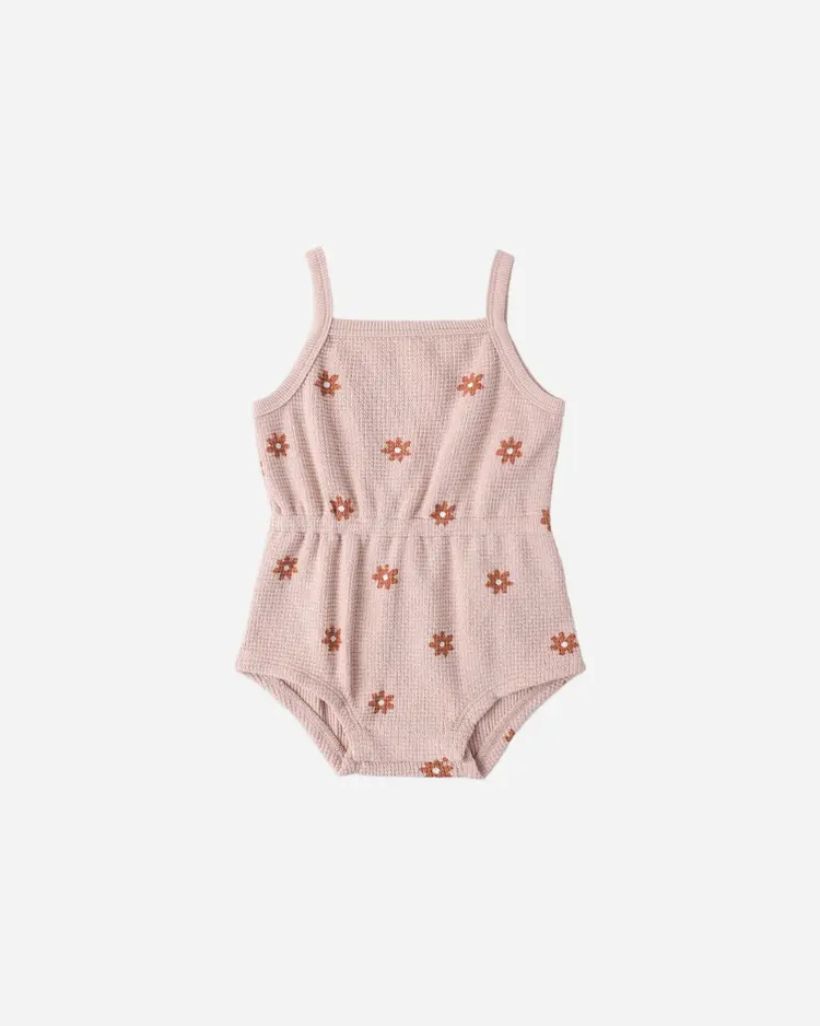 Quincy Mae Waffle Cinch Romper Pink Daisy