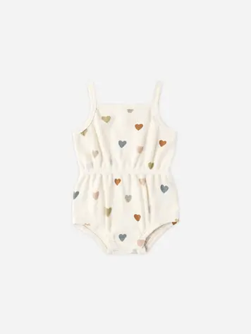 Quincy Mae Waffle Cinch Romper Confetti Hearts