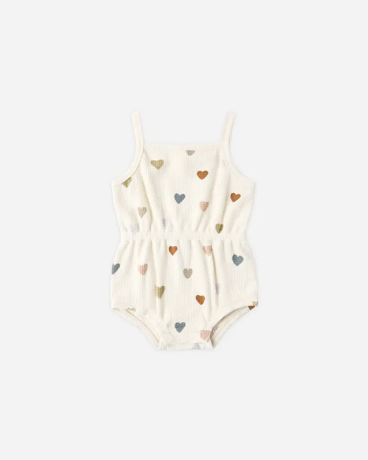 Quincy Mae Waffle Cinch Romper Confetti Hearts