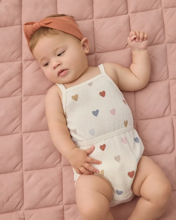 Quincy Mae Waffle Cinch Romper Confetti Hearts