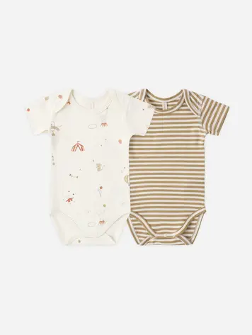 Quincy Mae Short Sleeve Bodysuit Pack Carnival, Honey Stripe