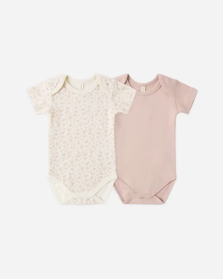 Quincy Mae Short Sleeve Bodysuit Pack Ditsy, Blush