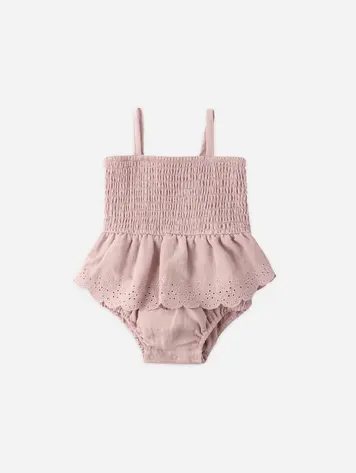 Smocked Skirted Romper Mauve