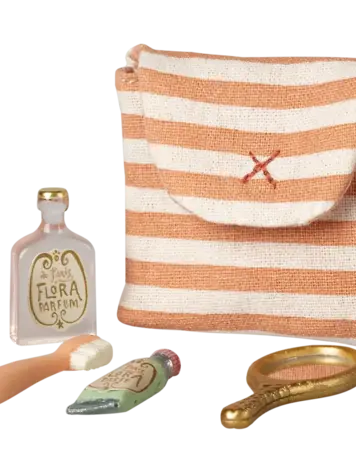 Maileg Toothbrush Set in Bag, Mouse - CORAL STRIPE