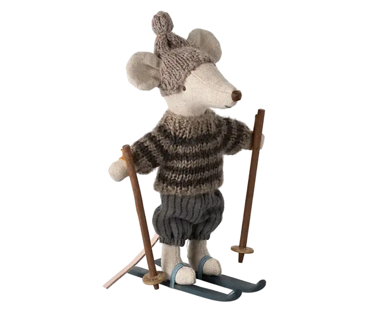 Maileg Maileg Winter mouse with ski set, Big brother - Grey