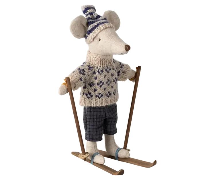 Maileg Maileg Winter mouse with ski set, Dad - Blue