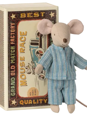 Maileg Big Brother Mouse in Matchbox - BLUE CHECK PILLOW
