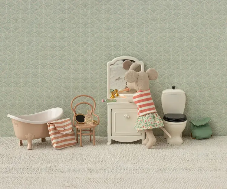 Maileg Toothbrush Set in Bag, Mouse - CORAL STRIPE