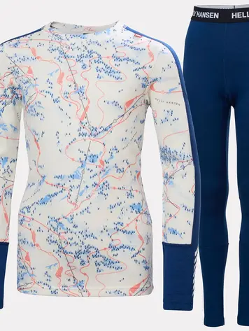 Helly Hansen Juniors' Graphic LIFA® Merino Base Layer Set- Dark Blue AOP