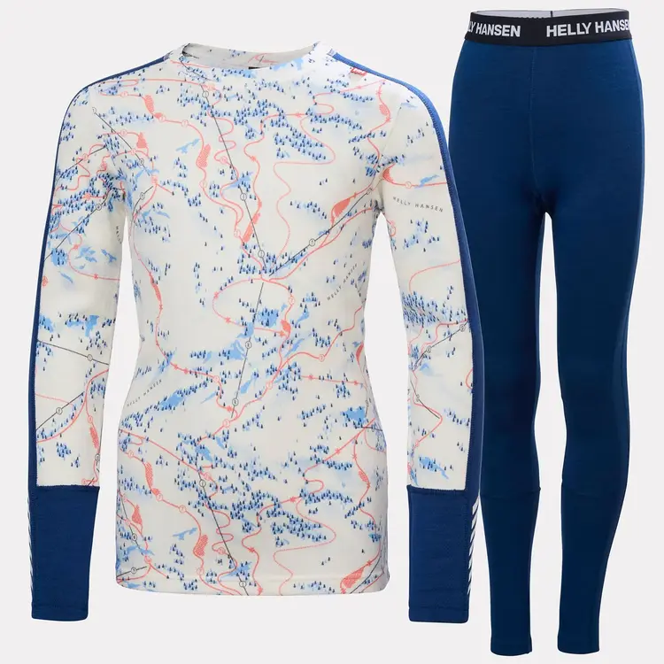 Helly Hansen Juniors' Graphic LIFA® Merino Base Layer Set- Dark Blue AOP