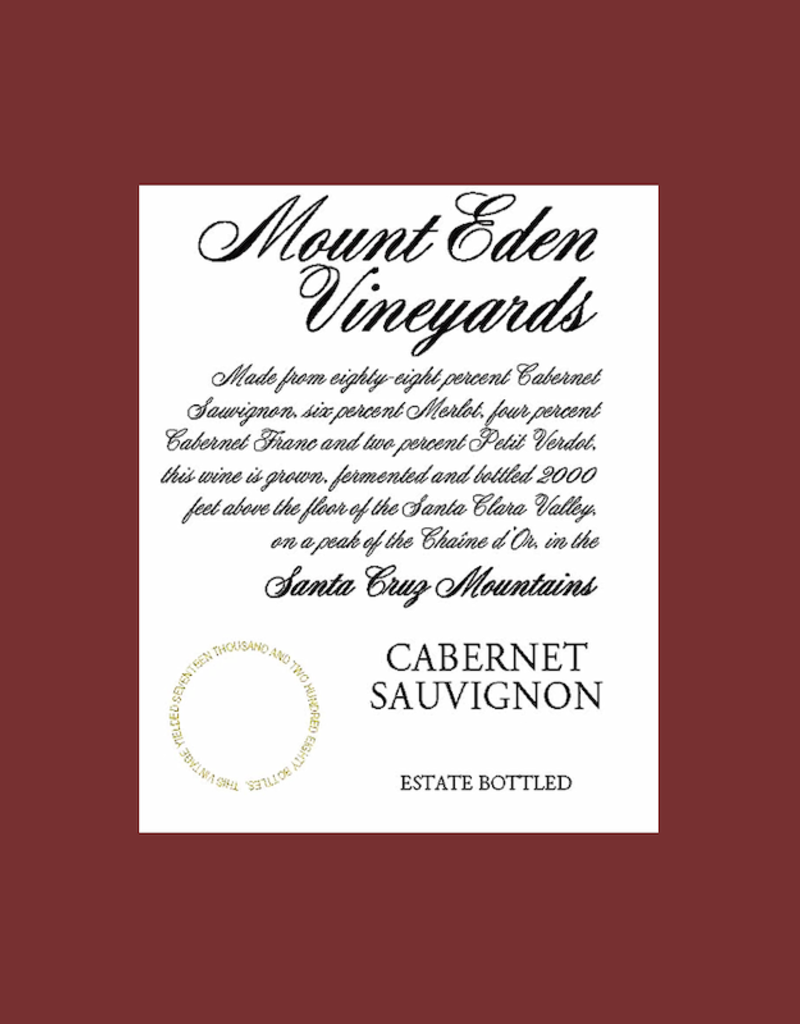 USA Mount Eden, Estate Cabernet Sauvignon Santa Cruz Mountains 2016