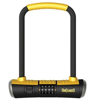 OnGuard BullDog Series U-Lock - 4.5 x 9", Combination, Black/Yellow, Includes bracket