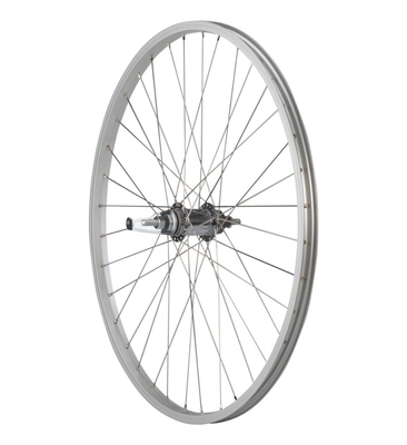 Quality Wheels Value Single Wall Series Coaster Brake Rear Wheel - 26", 3/8" x 124mm, Coaster Brake, 3 Prong Cog, Silver