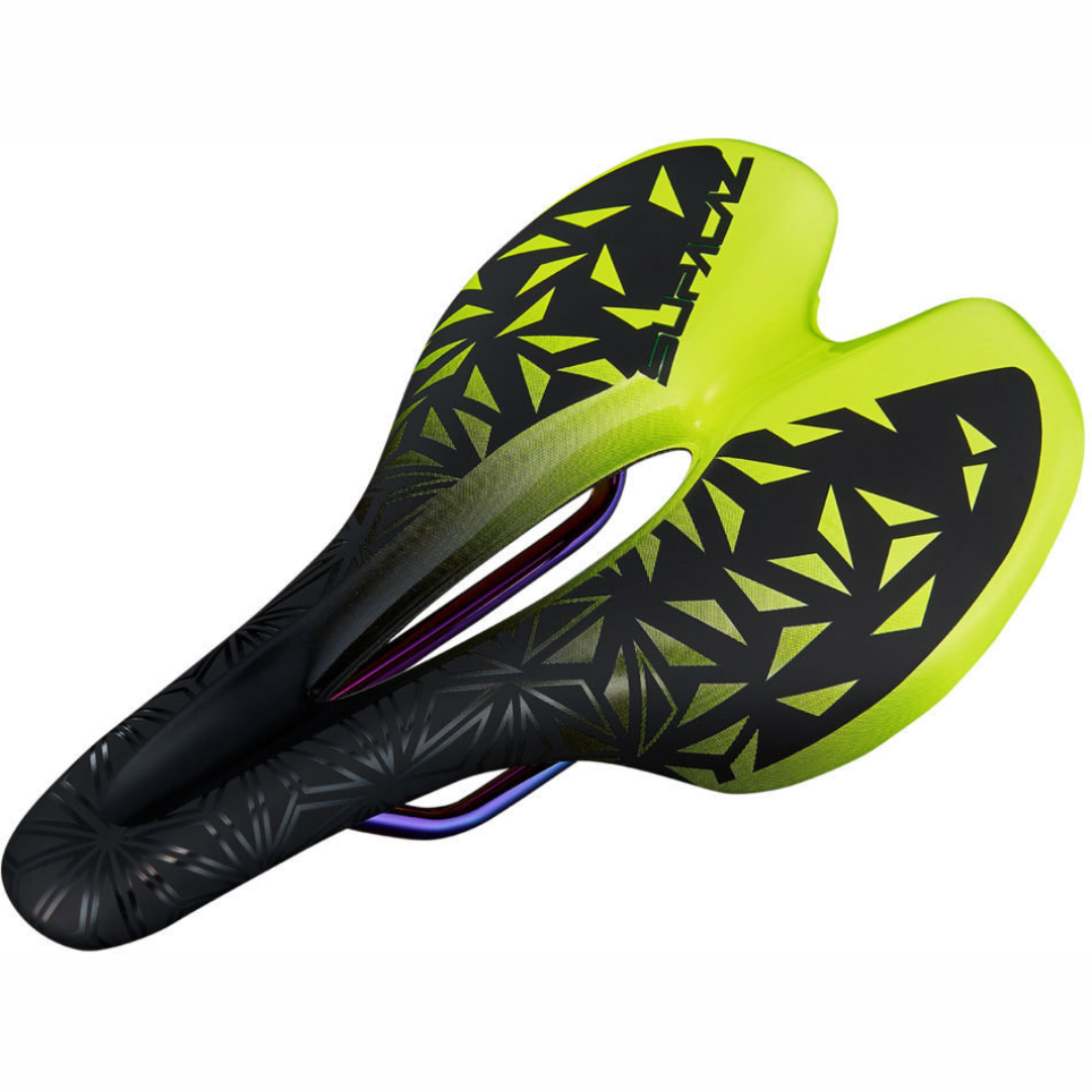 Supacaz Ignite Ti Saddle: Neon Yellow, 143mm - SweetWater Bikes