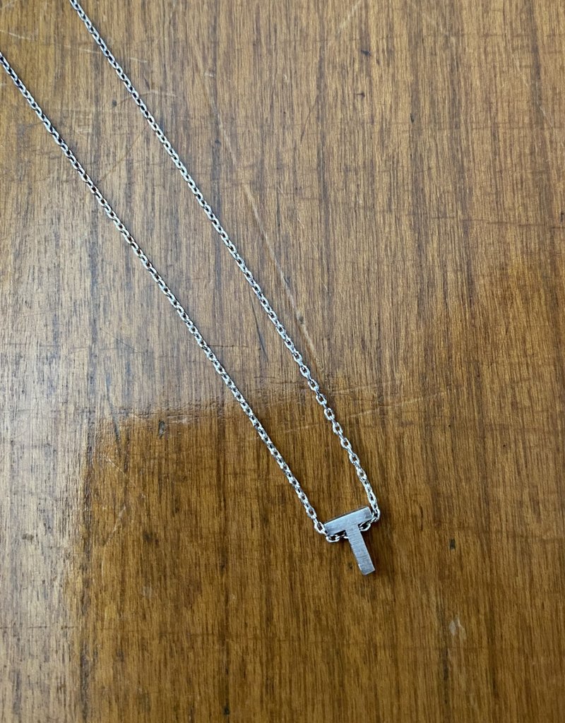 T INITIAL SILVER BLOCK NECKLACE CAI 