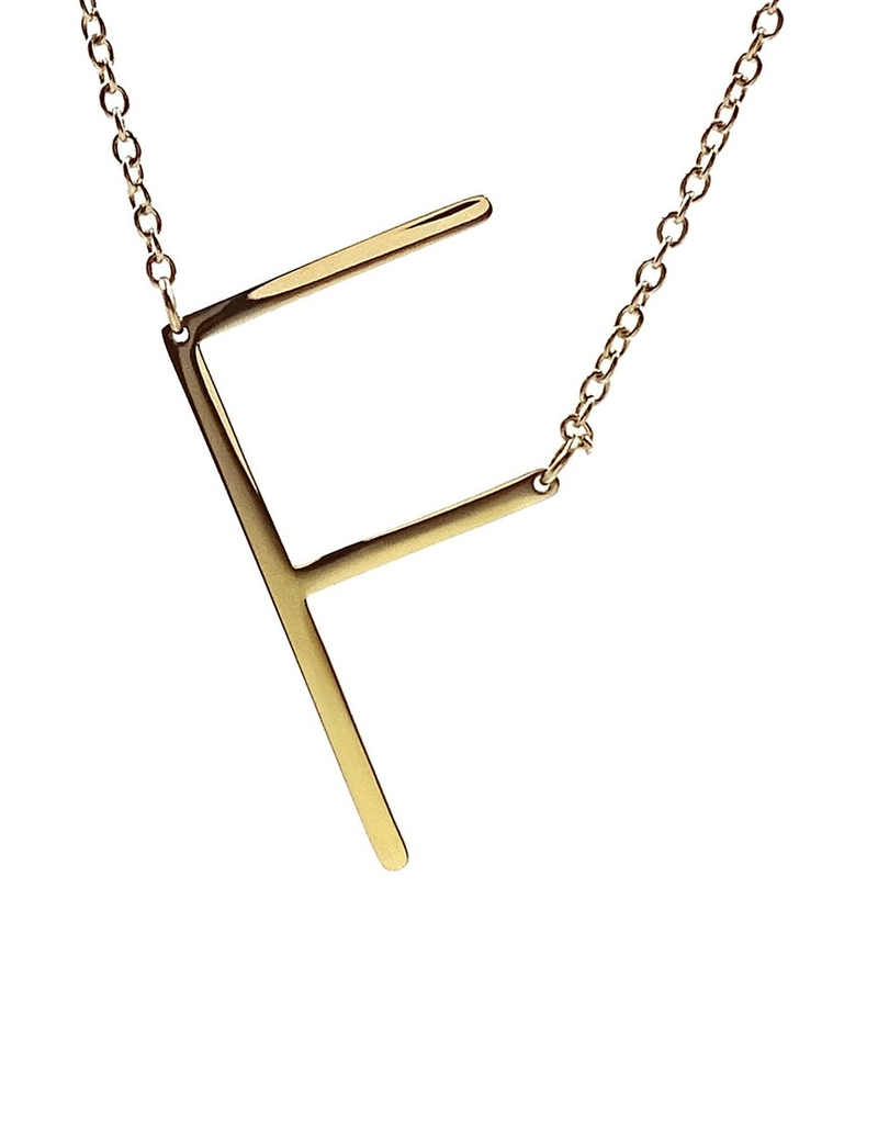 F Sideways Initial Necklace - Heart and 