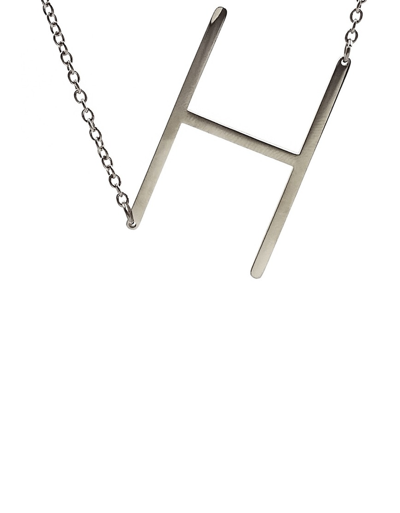 H Sideways Initial Necklace - Heart and 