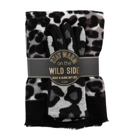 MUDPIE Leopard Scarf and Glove Gift Set Gray