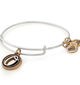 ALEX AND ANI Charm Bangle Initial O II in Two Tone Silver/Gold